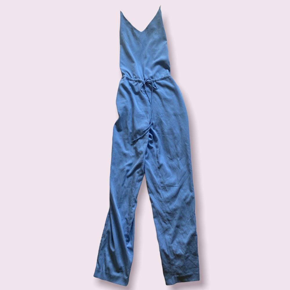 Designer Light Blue Silk Feel Full Length One piece Jumpsuit